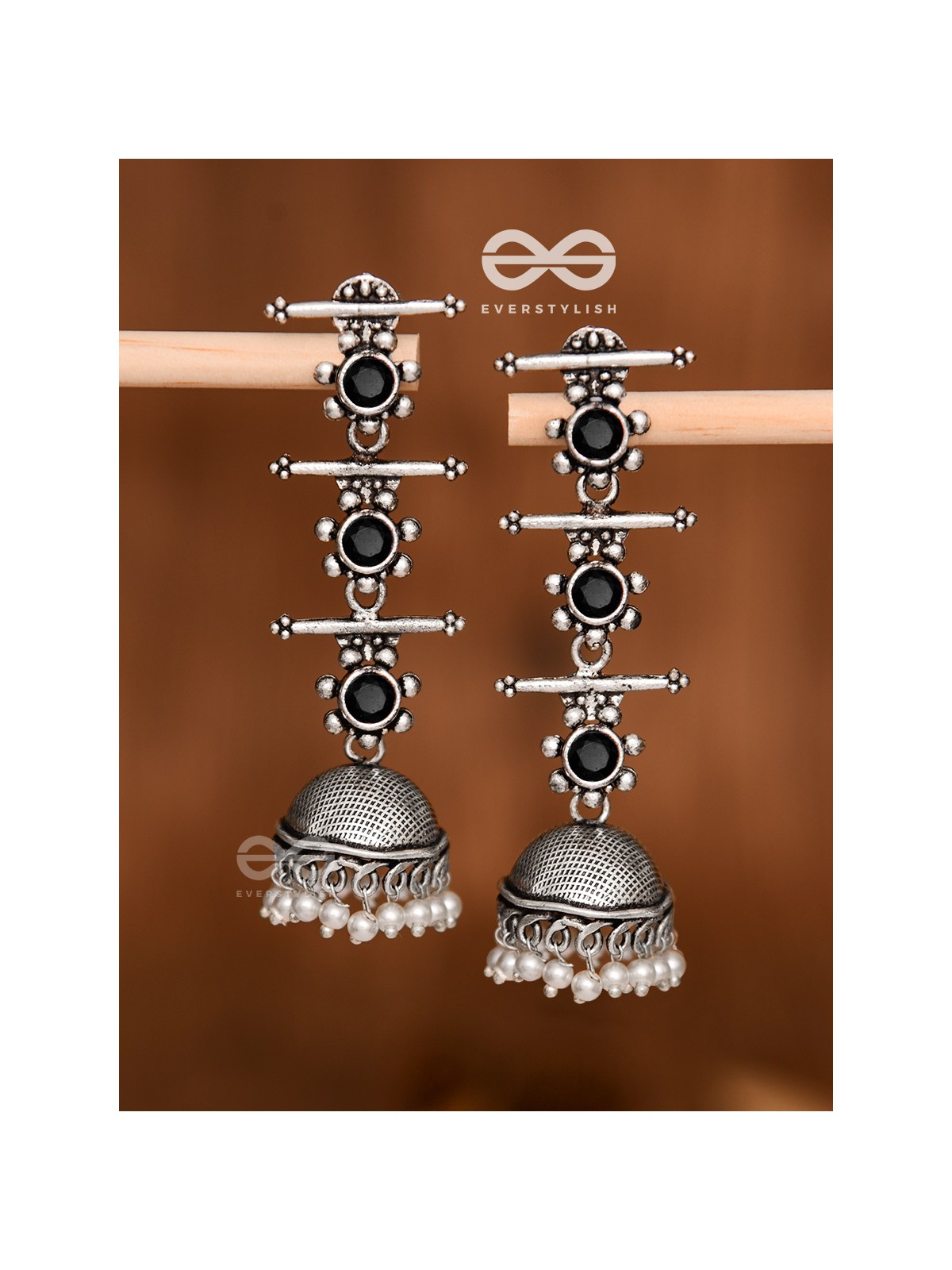 The Elegant Delight - Triple Layered Jhumkas (Onyx Black)