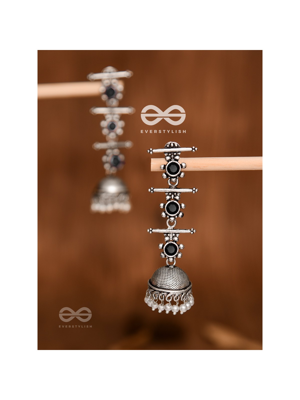 The Elegant Delight - Triple Layered Jhumkas (Onyx Black)