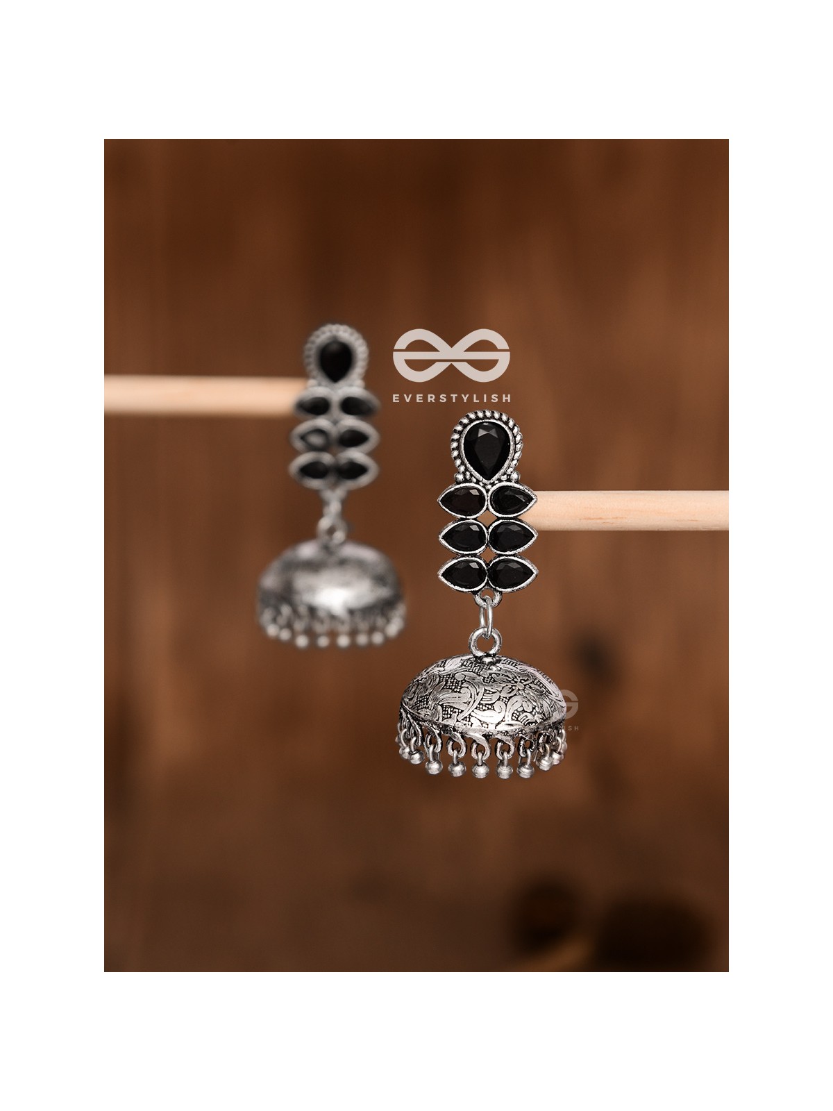 The Woman of Finesse - Embellished Oxidised Jhumkas (Onyx Black)
