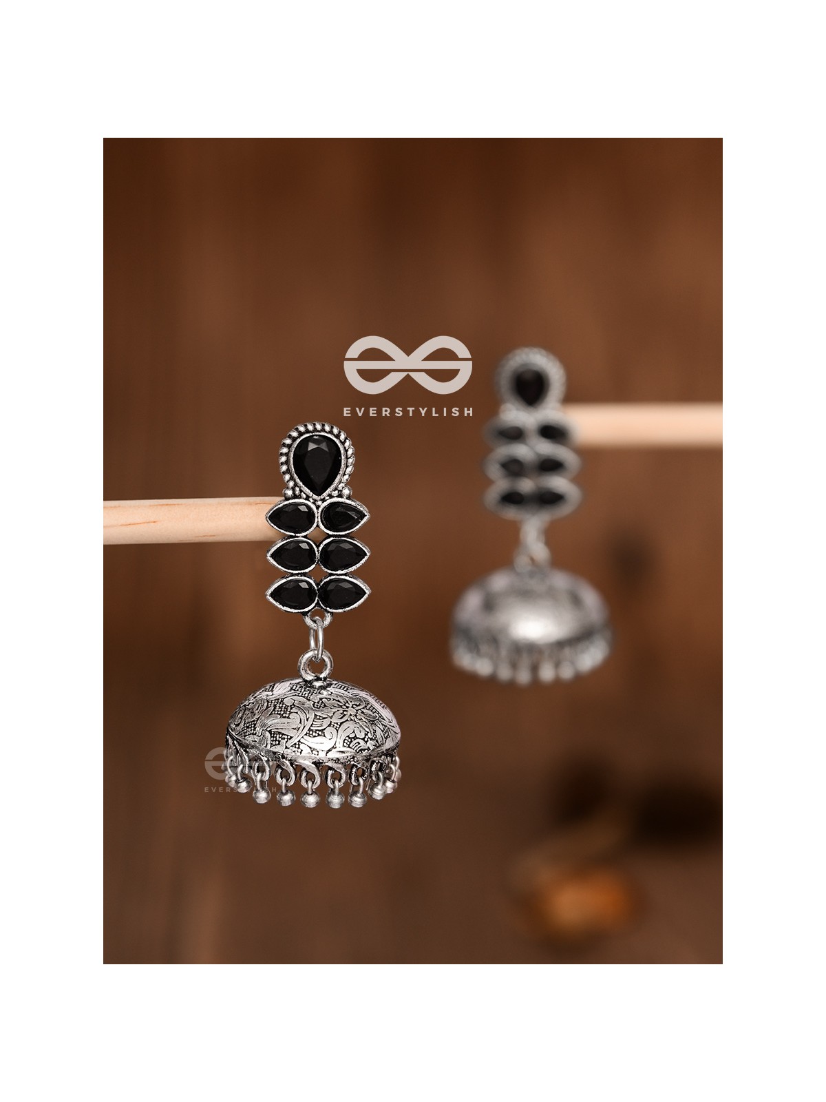 The Woman of Finesse - Embellished Oxidised Jhumkas (Onyx Black)