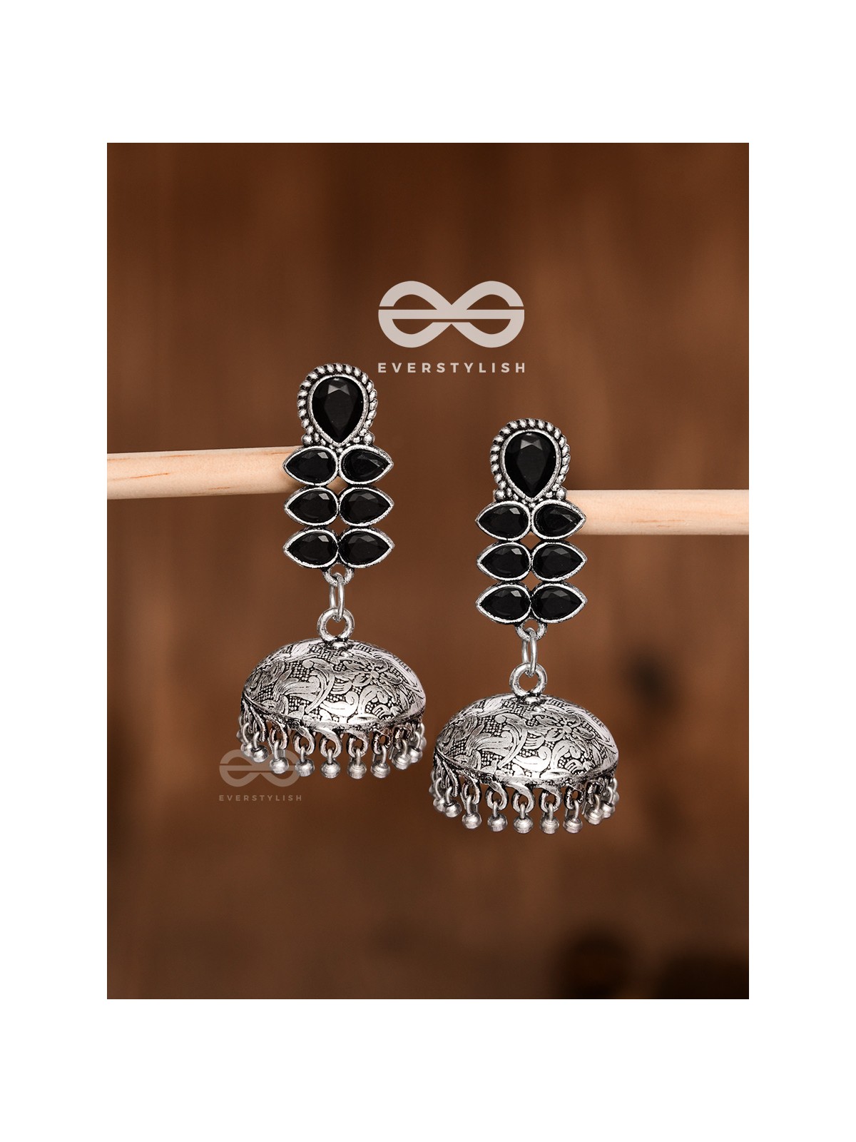 The Woman of Finesse - Embellished Oxidised Jhumkas (Onyx Black)