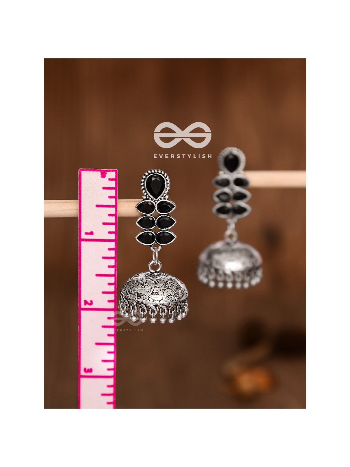 The Woman of Finesse - Embellished Oxidised Jhumkas (Onyx Black)