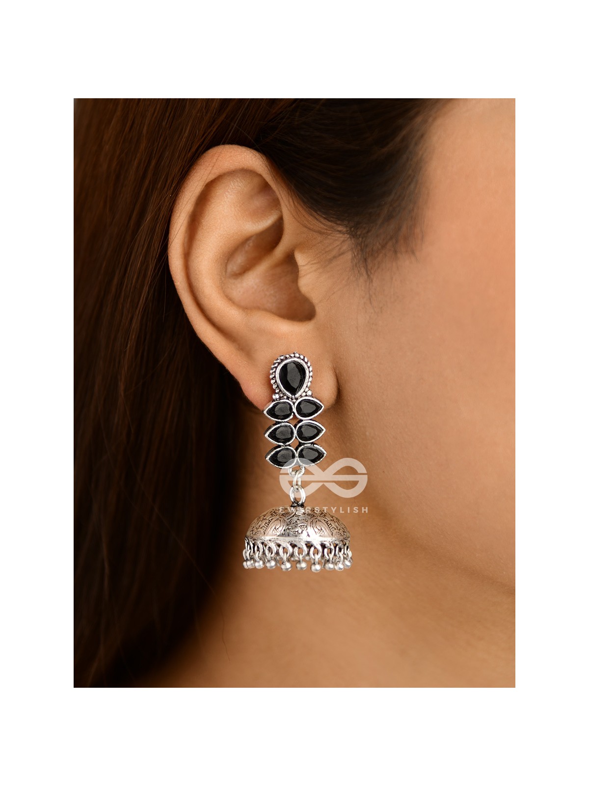 The Woman of Finesse - Embellished Oxidised Jhumkas (Onyx Black)