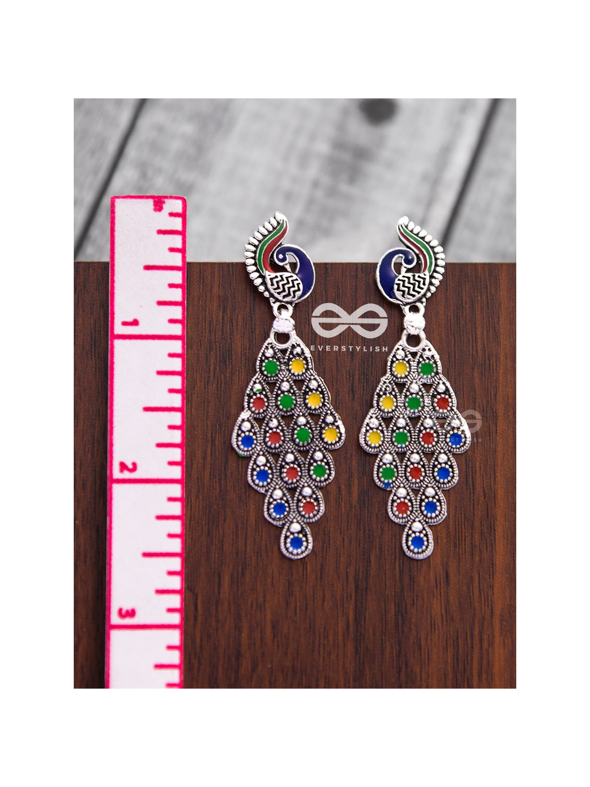 The Meenakari Artwork Peacock Danglers - Embellished Oxidised Collection