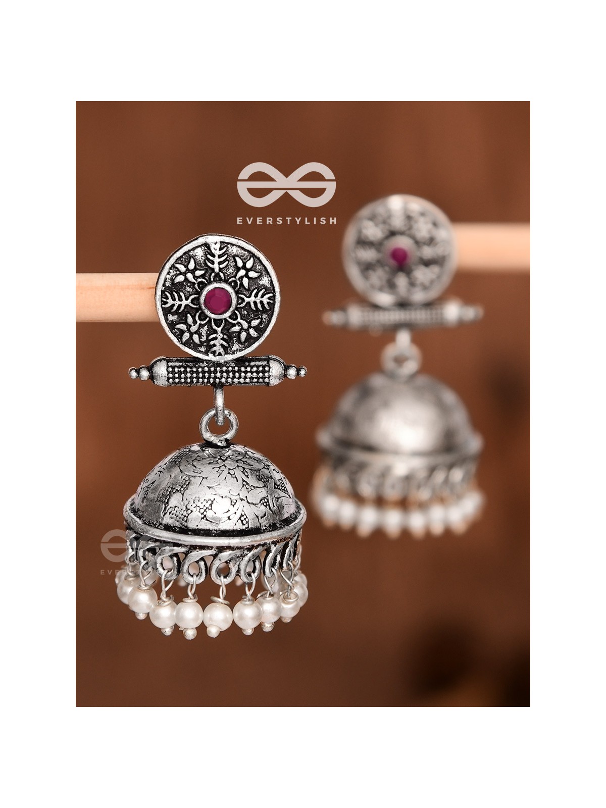 The Ethnic Delight Printed  Jhumkas - Embellished Oxidised Earrings