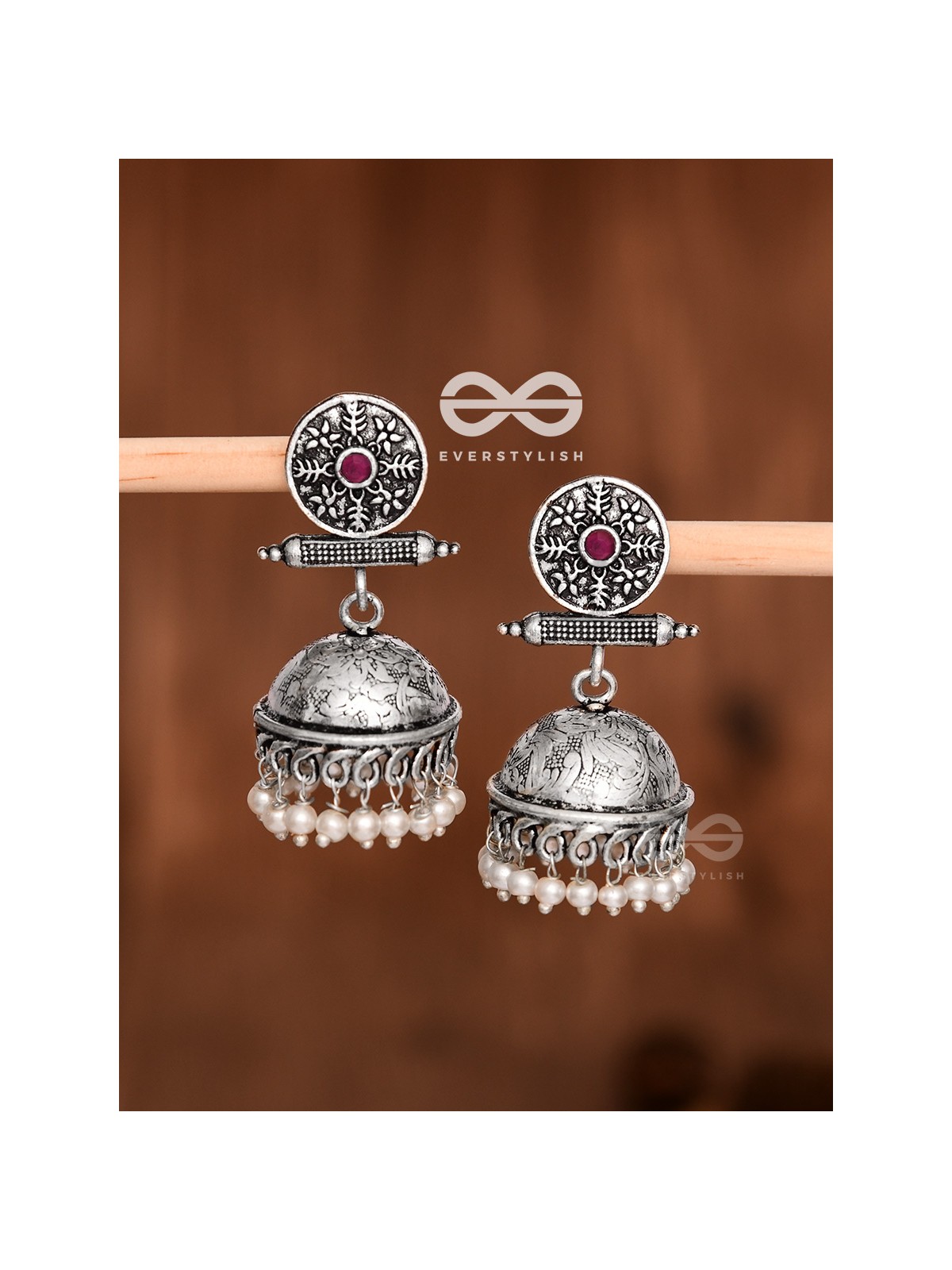 The Ethnic Delight Printed  Jhumkas - Embellished Oxidised Earrings