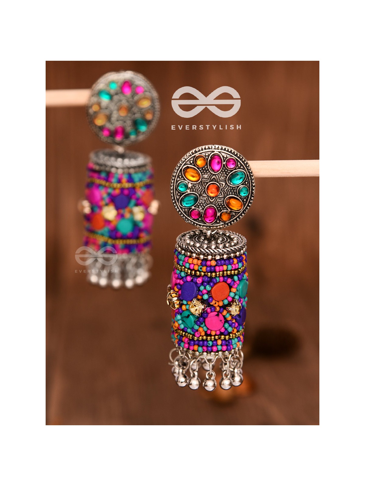 The Eye-Catching Statement Makers (Multicoloured) - Embellished Embroidered Jhumkas