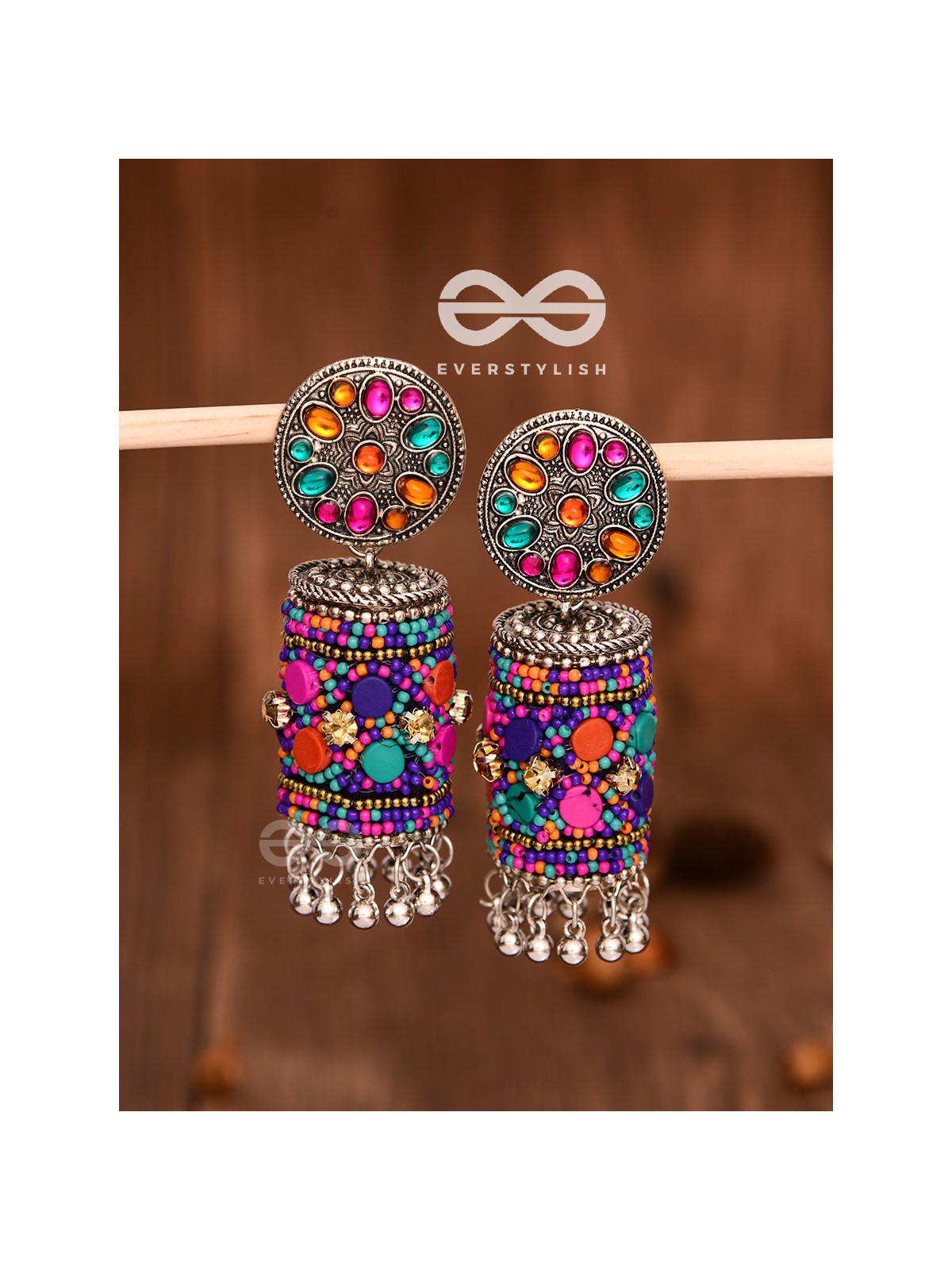 The Eye-Catching Statement Makers (Multicoloured) - Embellished Embroidered Jhumkas