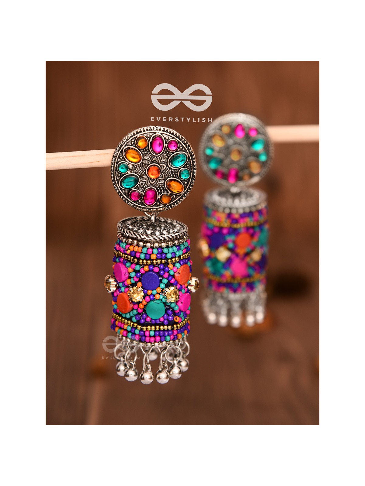 The Eye-Catching Statement Makers (Multicoloured) - Embellished Embroidered Jhumkas