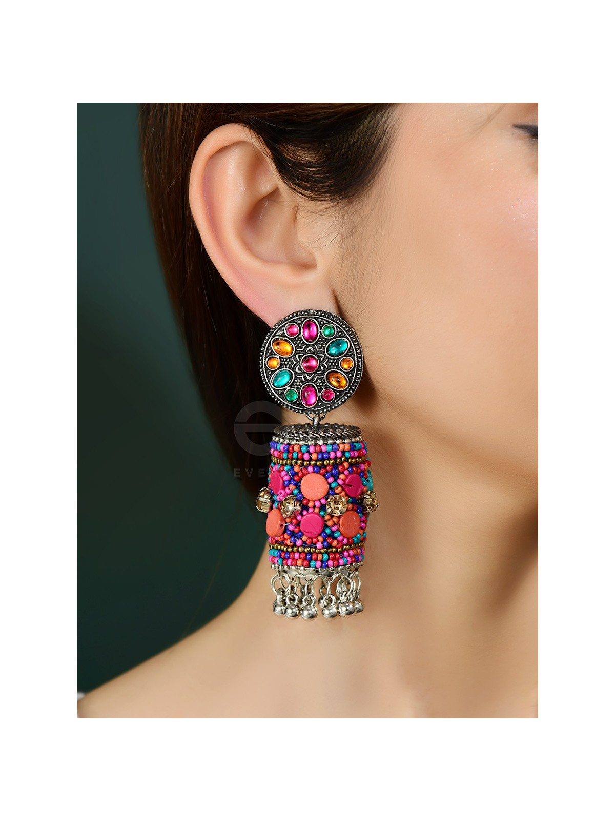 The Eye-Catching Statement Makers (Multicoloured) - Embellished Embroidered Jhumkas