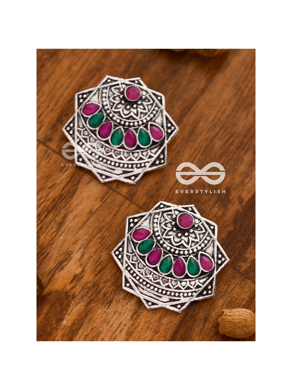 The Astonishing Aztec Studs - Embellished Oxidised Earrings