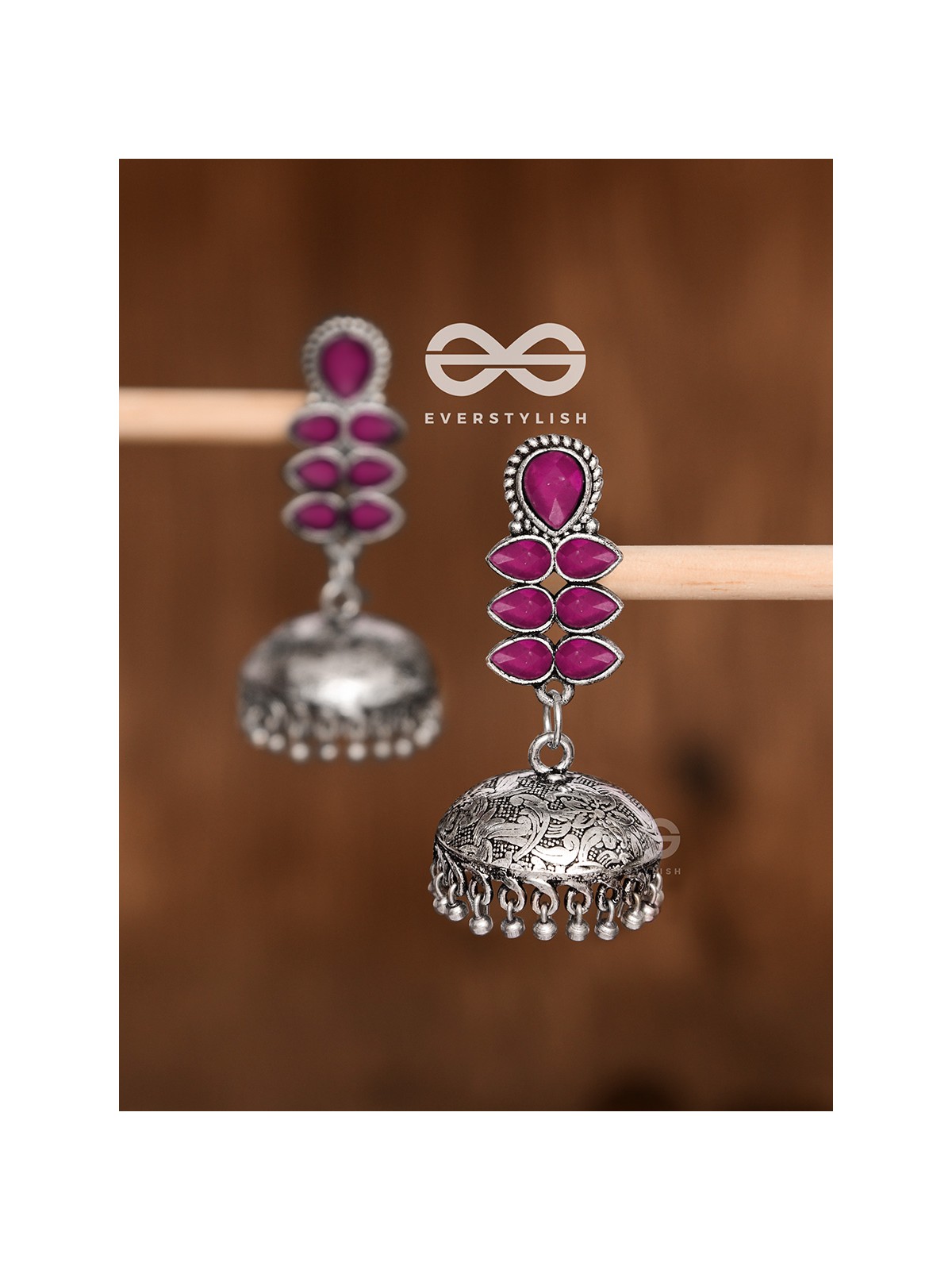 The Woman of Finesse - Embellished Oxidised Jhumkas (Ruby Red)
