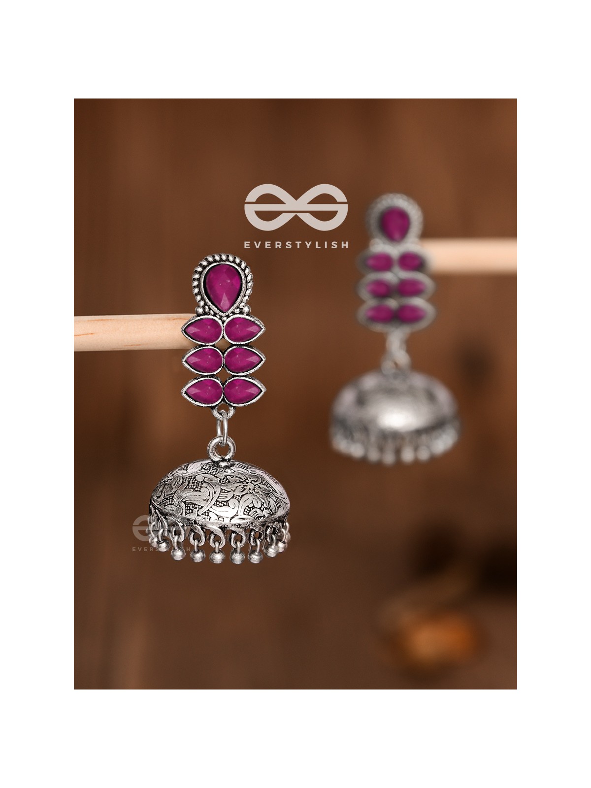 The Woman of Finesse - Embellished Oxidised Jhumkas (Ruby Red)