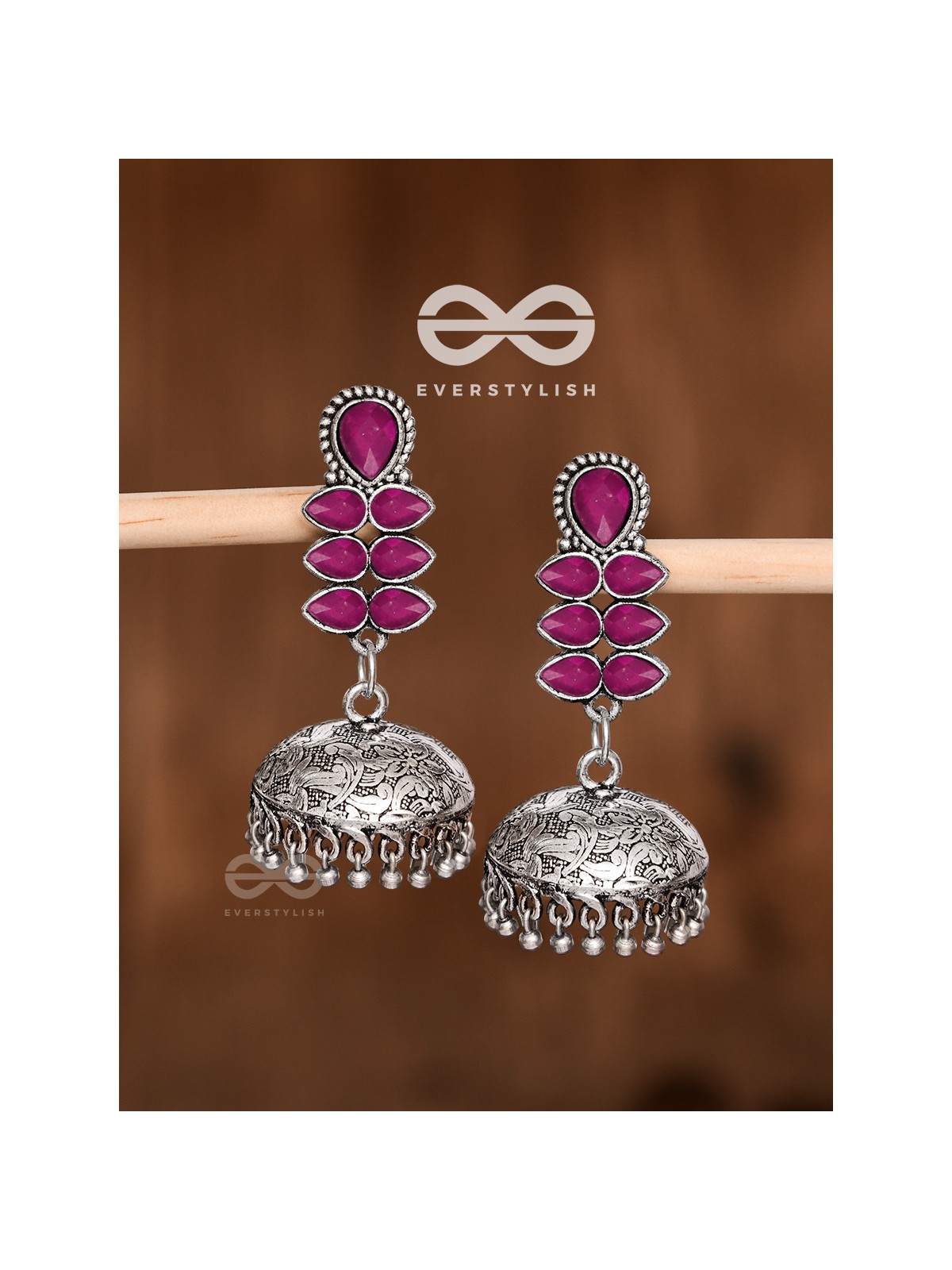 The Woman of Finesse - Embellished Oxidised Jhumkas (Ruby Red)