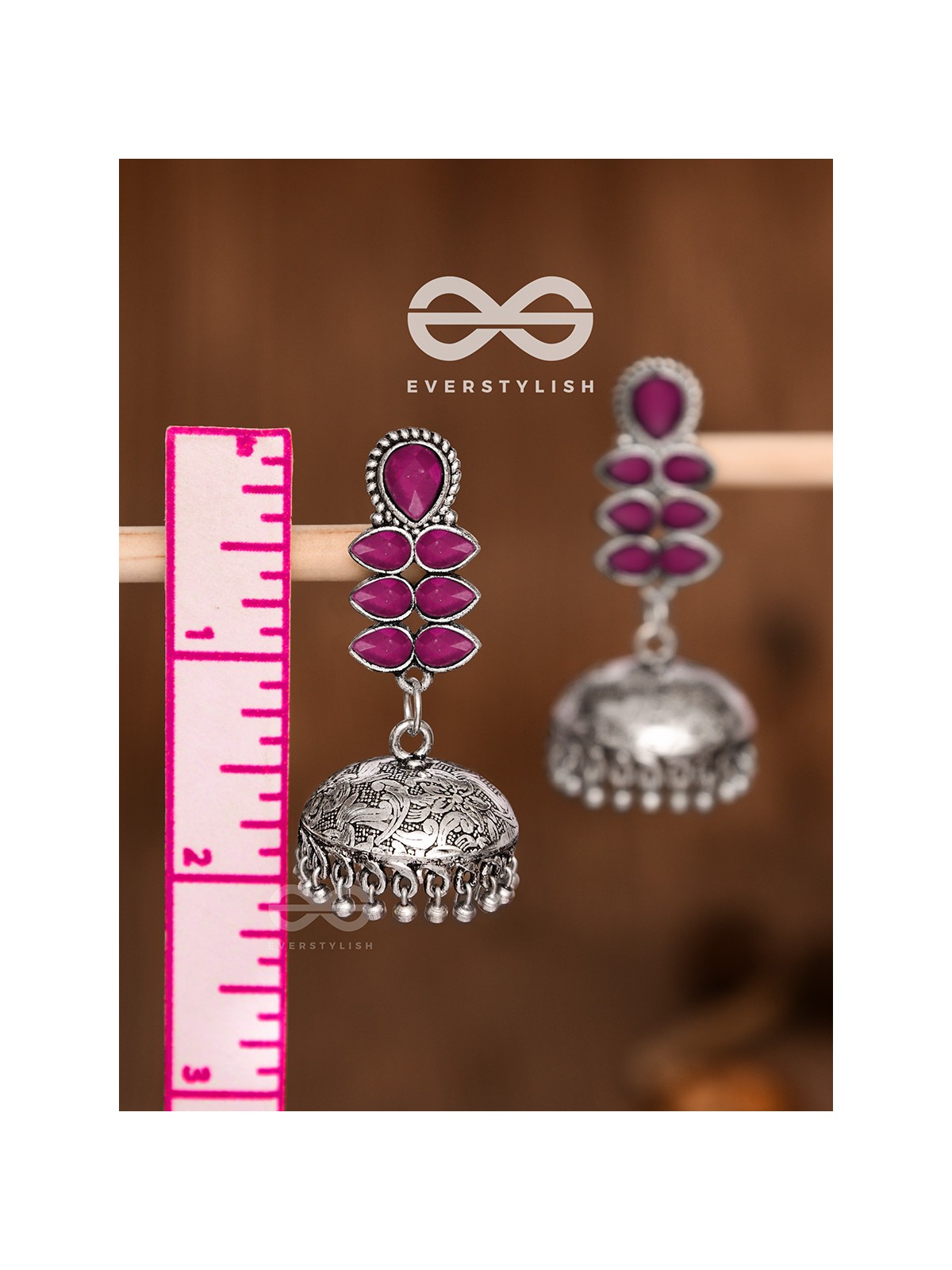 The Woman of Finesse - Embellished Oxidised Jhumkas (Ruby Red)