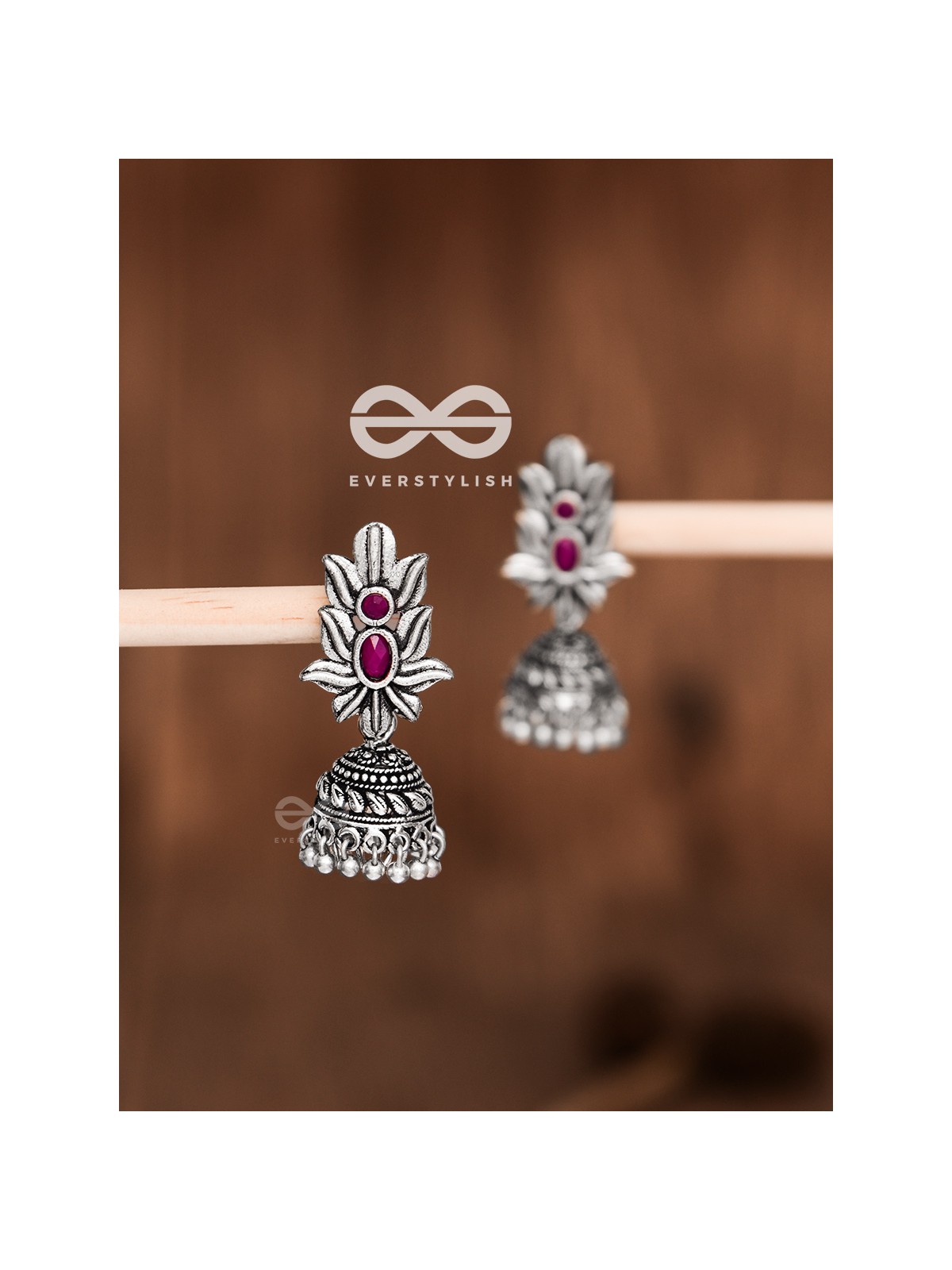 The Little Layered Jhumki (Ruby Red) - Embellished Oxidised Collection