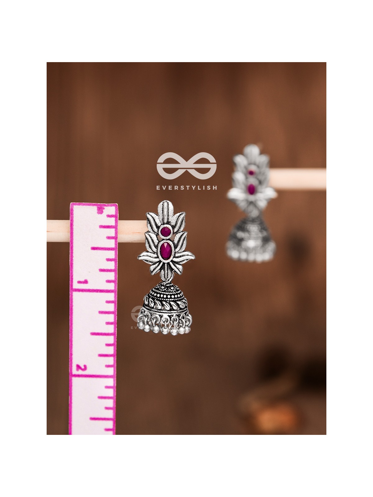 The Little Layered Jhumki (Ruby Red) - Embellished Oxidised Collection