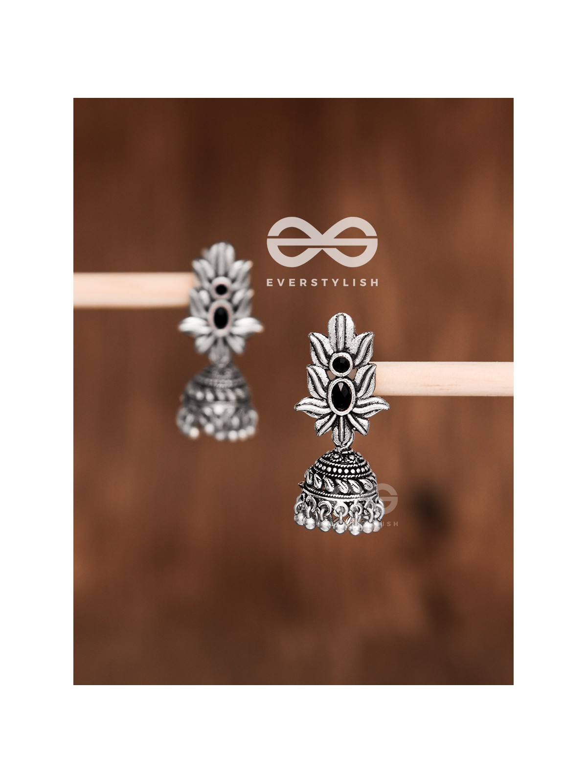 The Little Layered Jhumki (Onyx Black) - Embellished Oxidised Collection