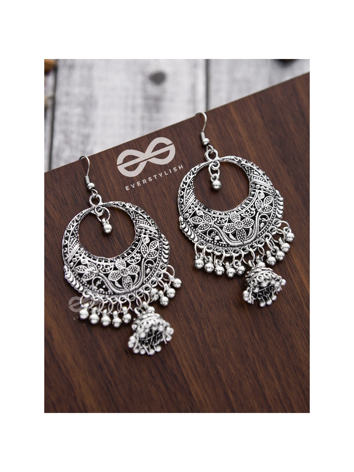 The Nature Motif Jhumkis - Oxidised Boho Earrings