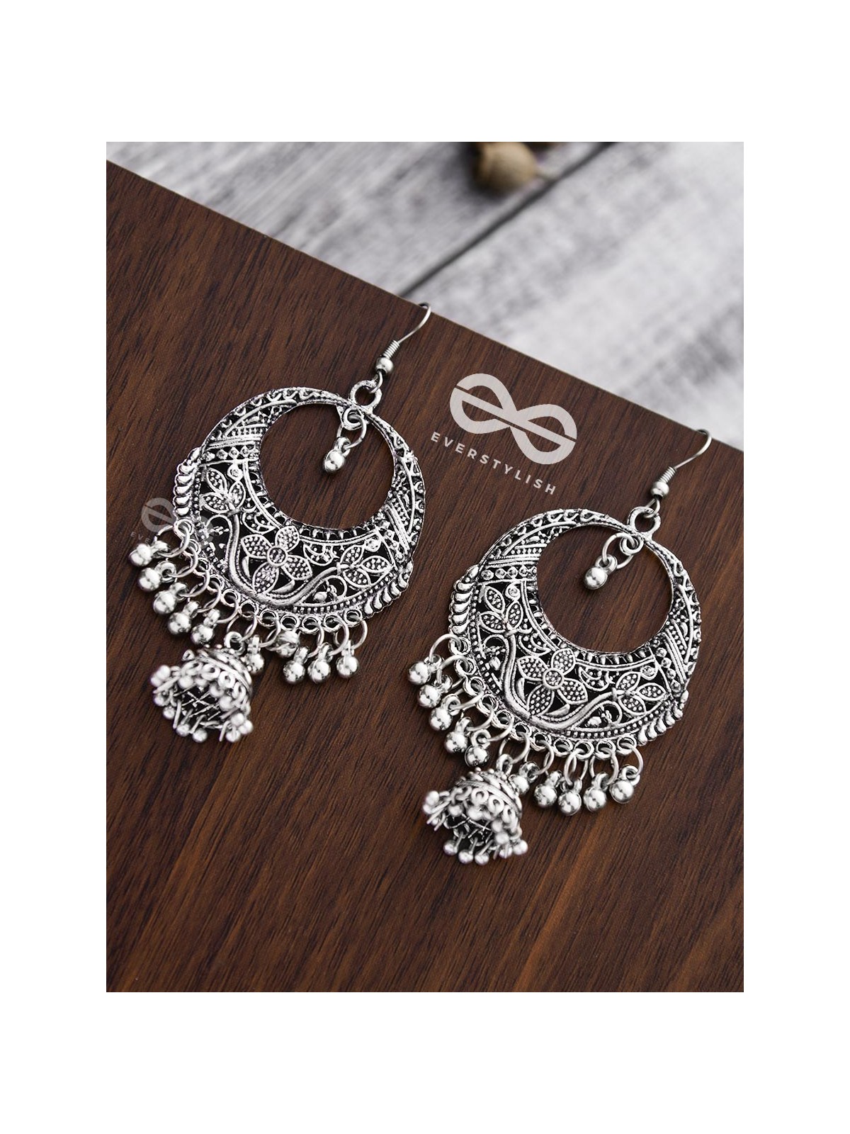 The Nature Motif Jhumkis - Oxidised Boho Earrings