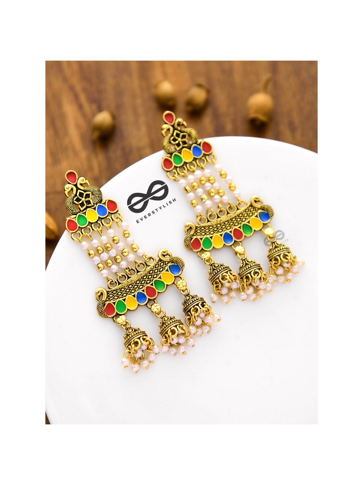 The Enamelled Peacock Artwork Earrings (Golden)