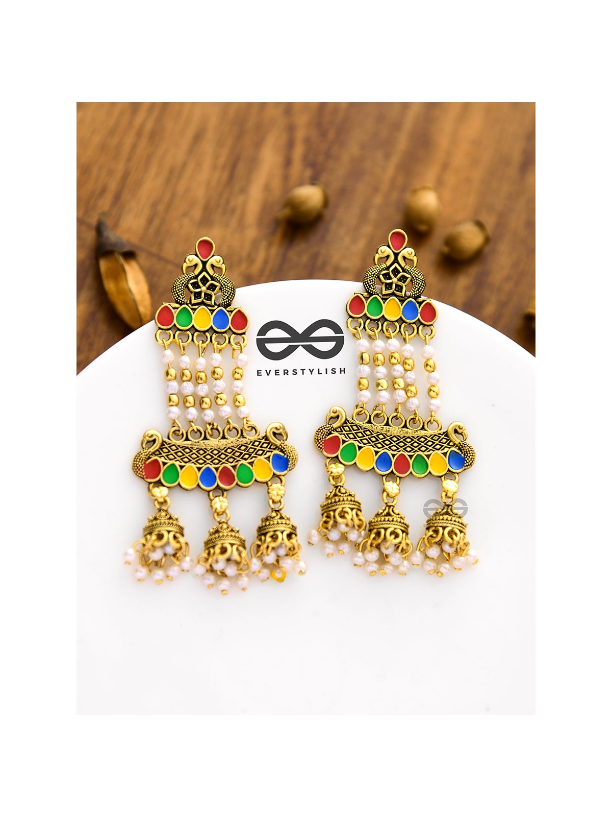 The Enamelled Peacock Artwork Earrings (Golden)