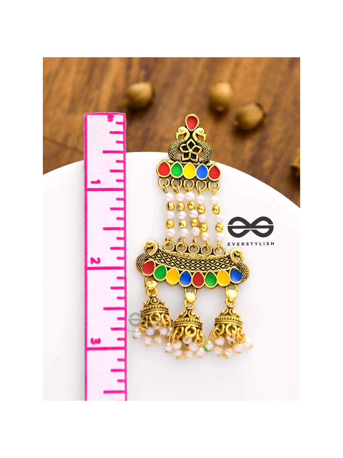 The Enamelled Peacock Artwork Earrings (Golden)