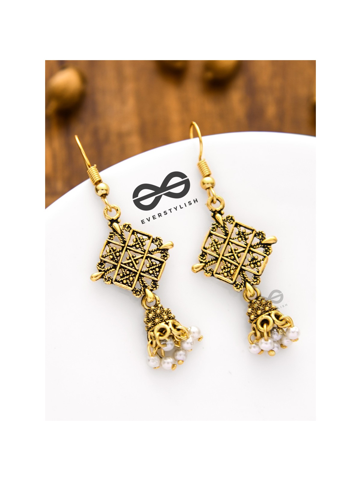 The Tiny Golden Square Artsy Jhumkis