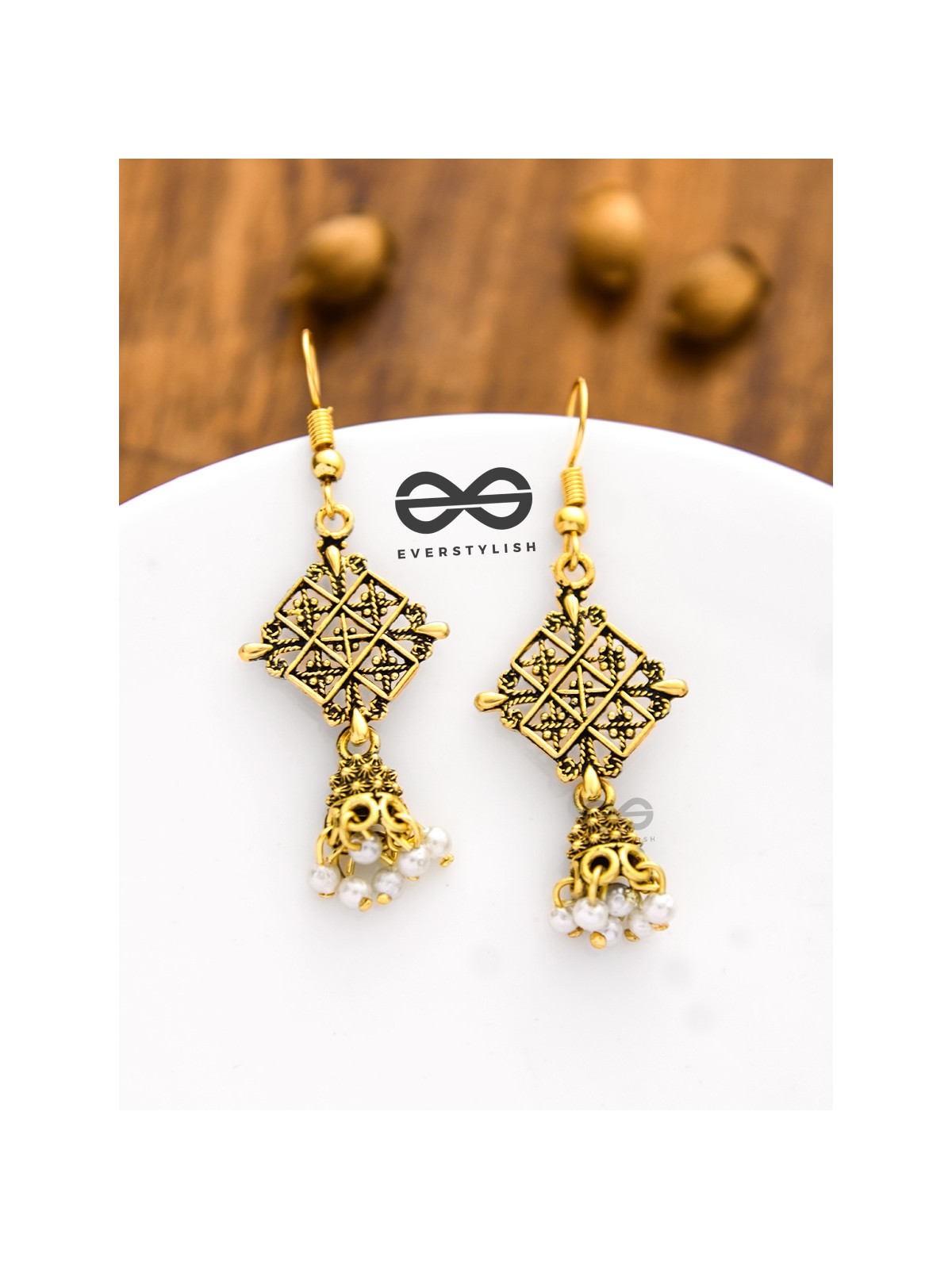 The Tiny Golden Square Artsy Jhumkis