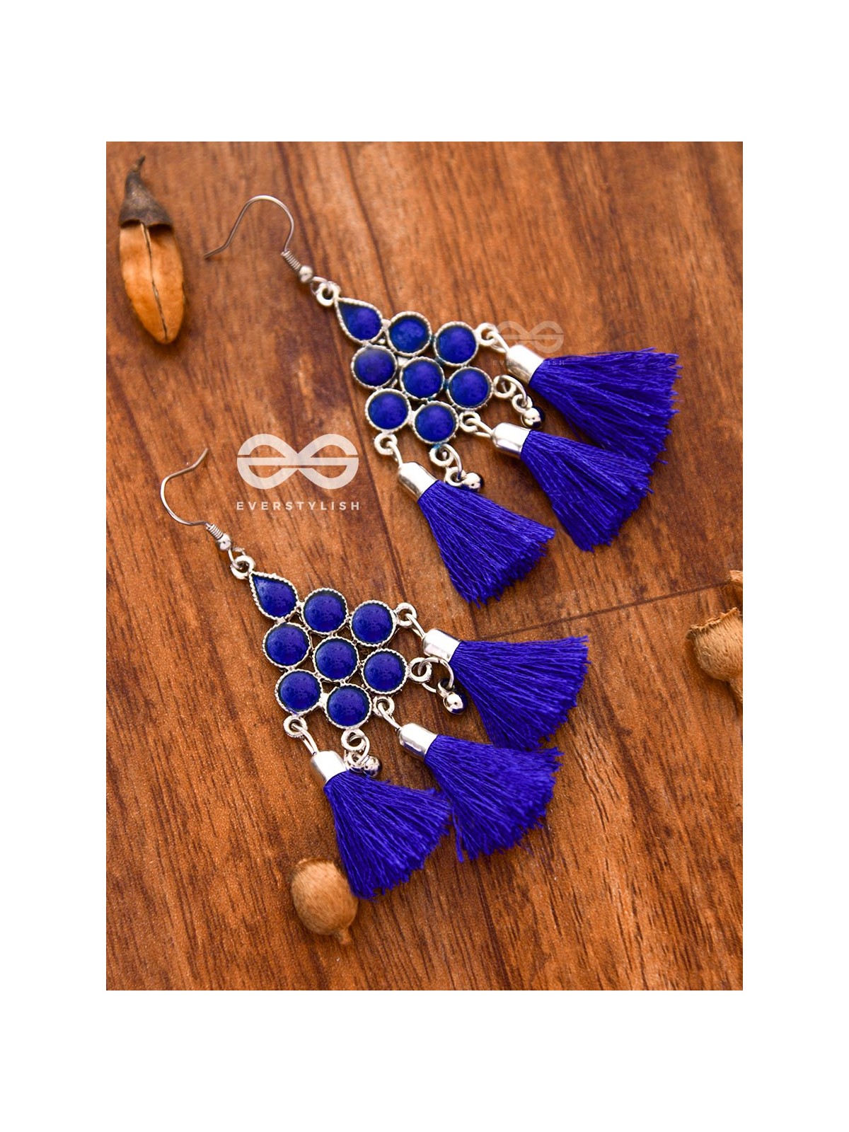 The Enamelled Tassels (Royal Blue) - Embellished Oxidised Earrings