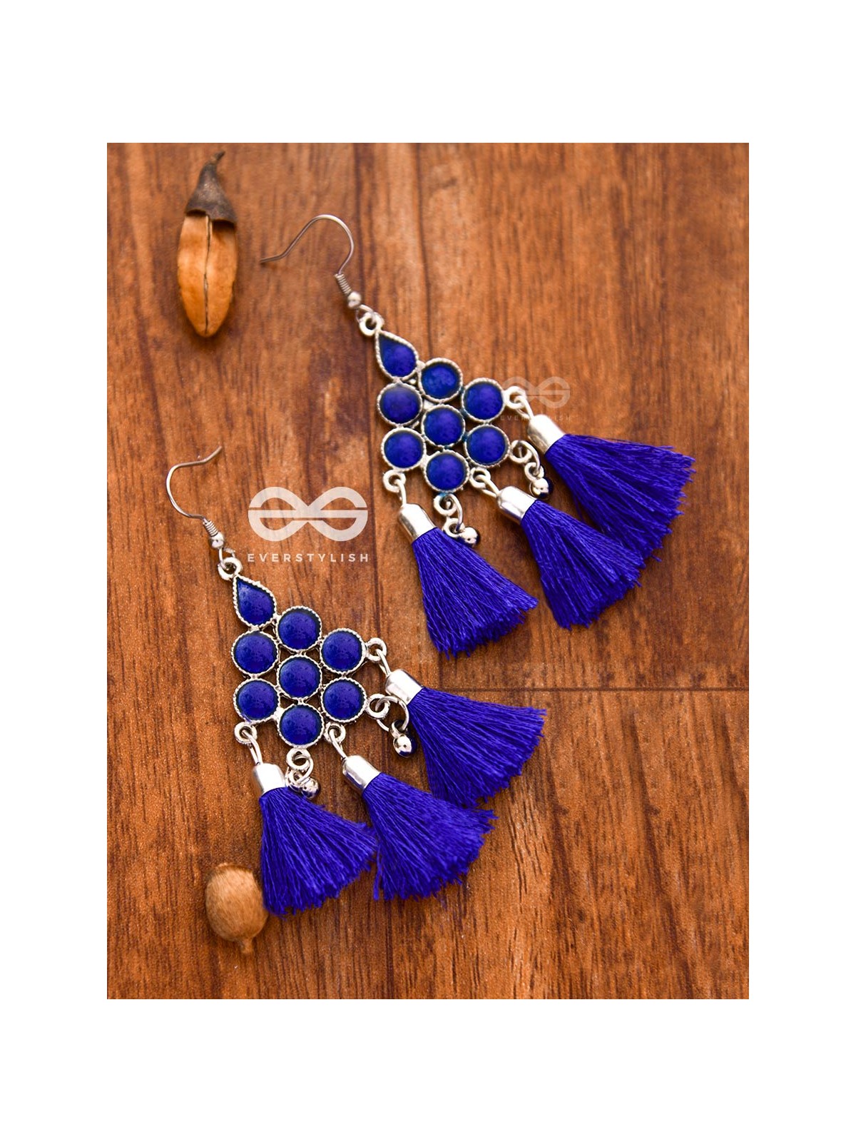 The Enamelled Tassels (Royal Blue) - Embellished Oxidised Earrings