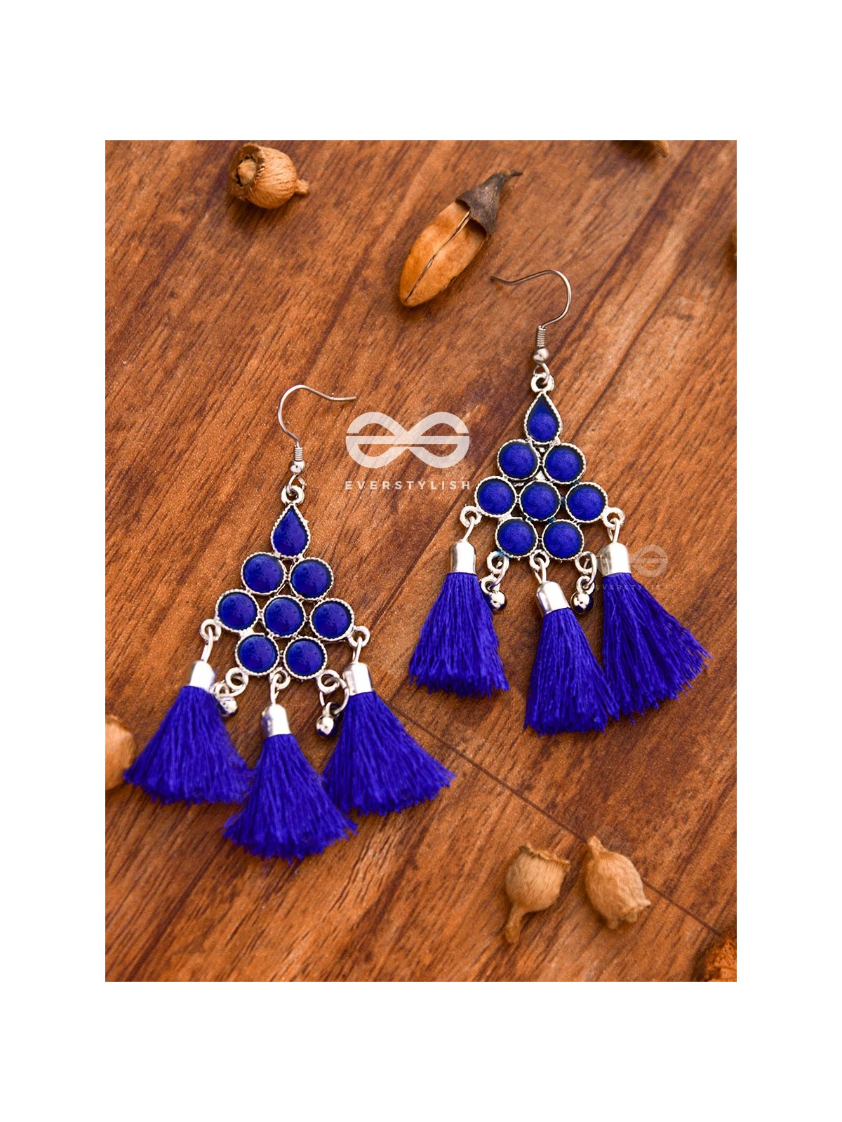 The Enamelled Tassels (Royal Blue) - Embellished Oxidised Earrings