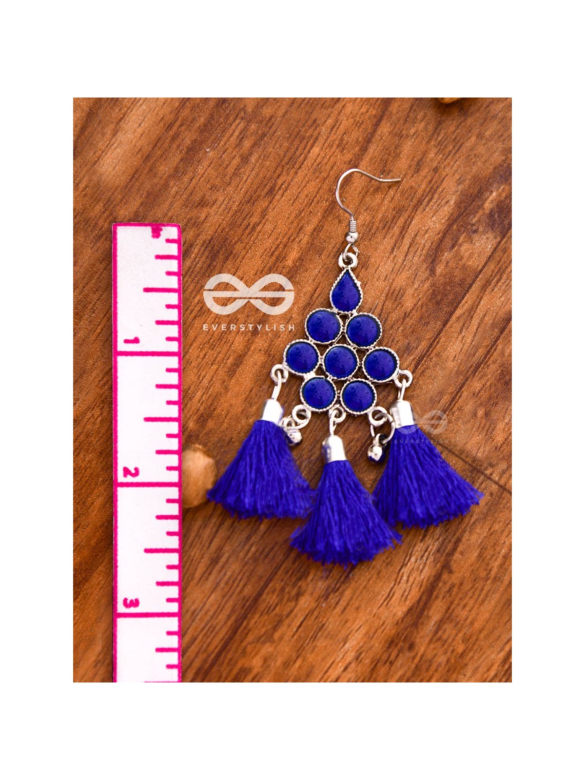 The Enamelled Tassels (Royal Blue) - Embellished Oxidised Earrings