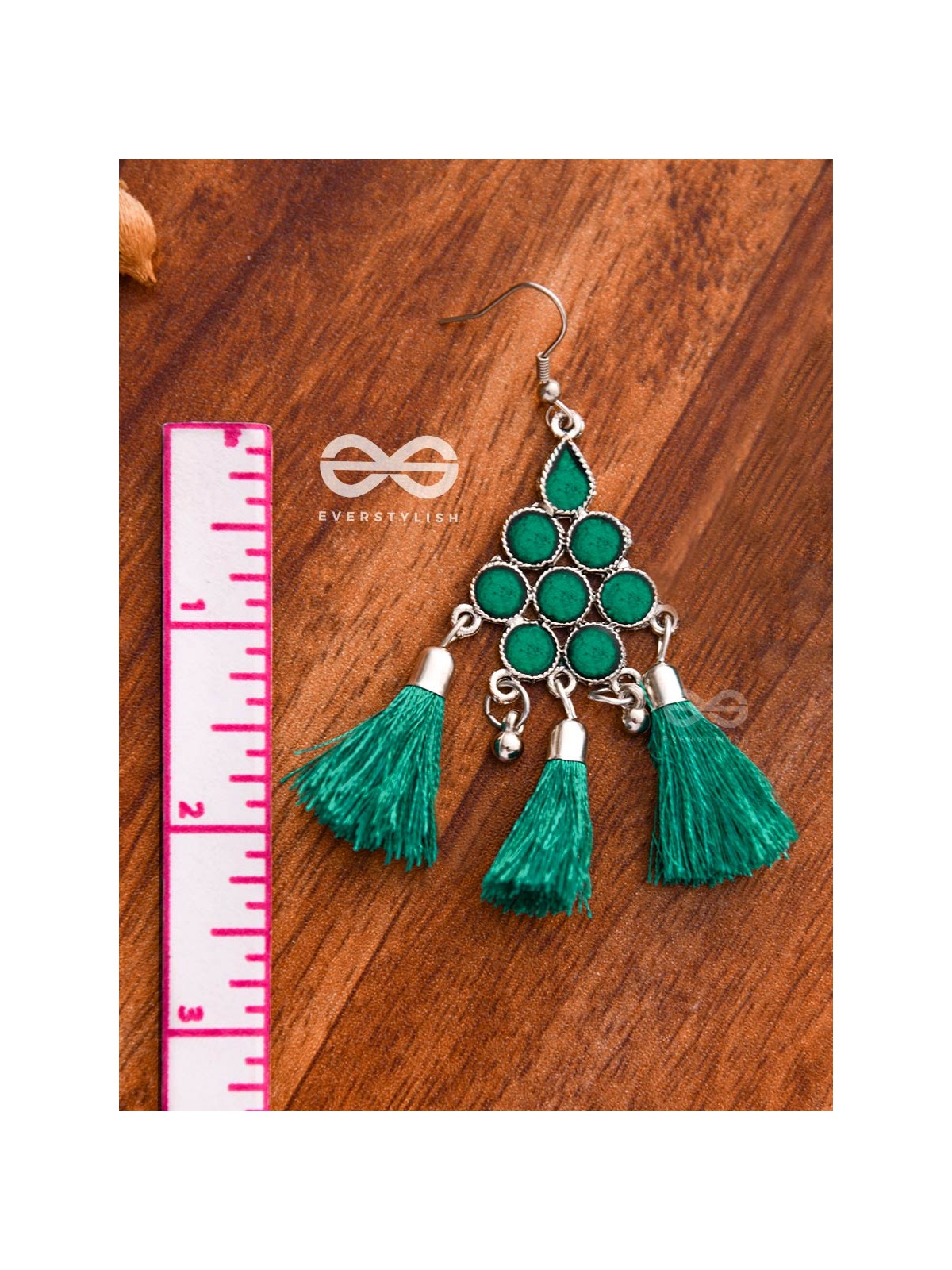 The Enamelled Tassels (Teal) - Embellished Oxidised Earrings