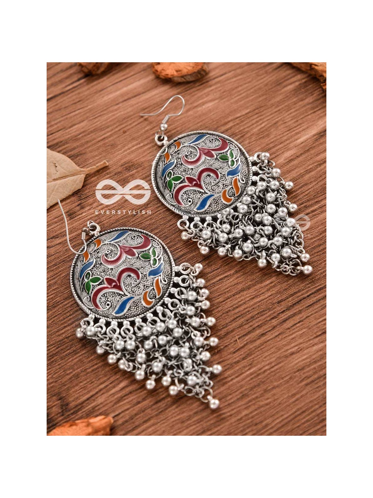 The Ethnic Enamelled Jhaalar - Oxidised Boho Earrings