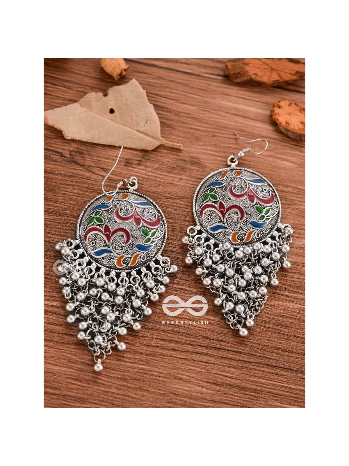 The Ethnic Enamelled Jhaalar - Oxidised Boho Earrings