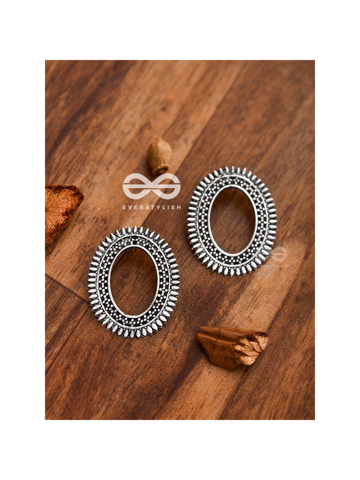 The Little Bohemian Oval Studs(Silver) - Oxidised Boho Earrings
