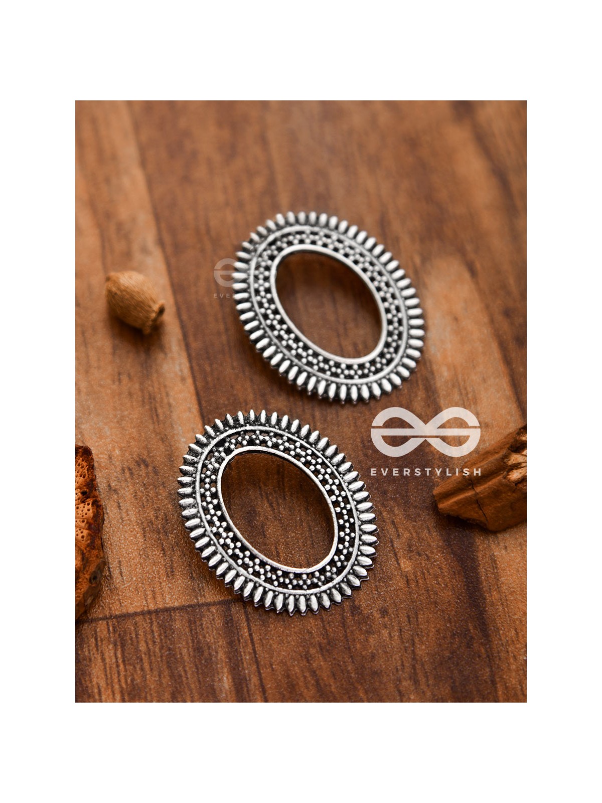 The Little Bohemian Oval Studs(Silver) - Oxidised Boho Earrings