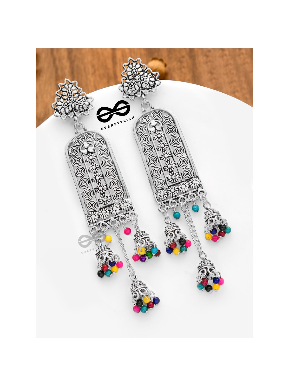 The Bohemian Fantasy - Triple Jhumki Earrings (Multicolour)