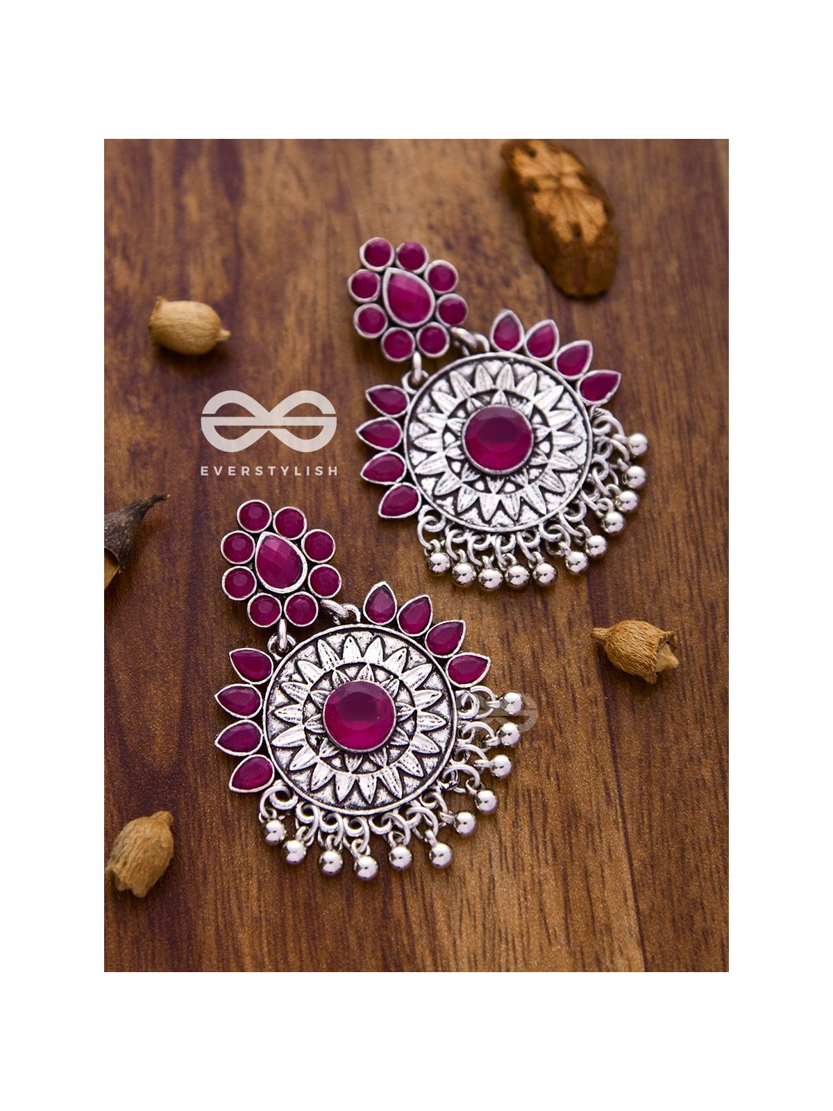 The Woman of Wonder - Embellished Oxidised Earrings (Ruby Red)