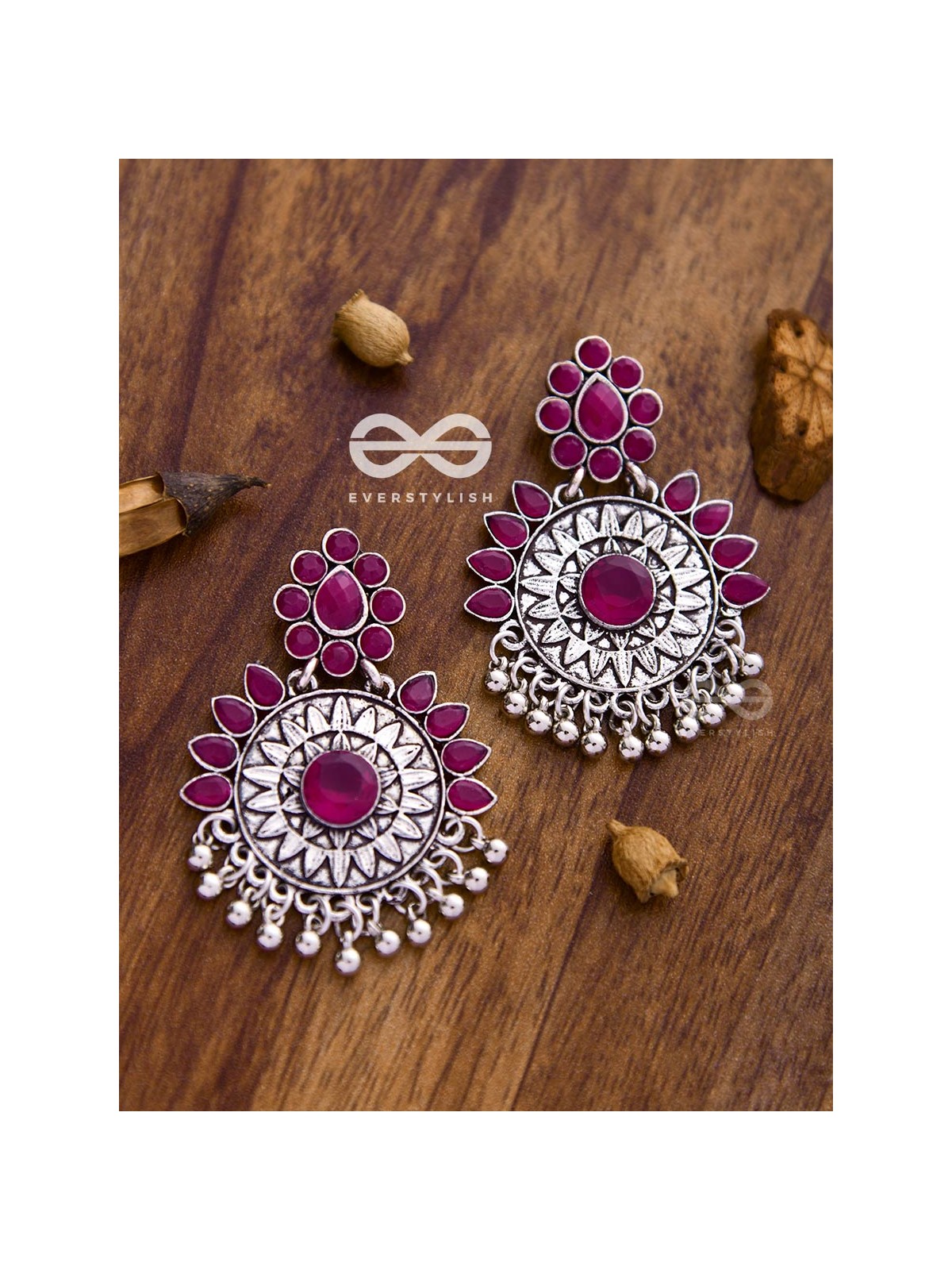The Woman of Wonder - Embellished Oxidised Earrings (Ruby Red)