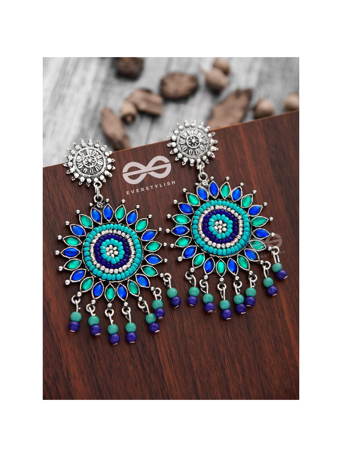 The Delightful Dreamy Danglers (Teal-Blue)- The Embellished Oxidised Collection