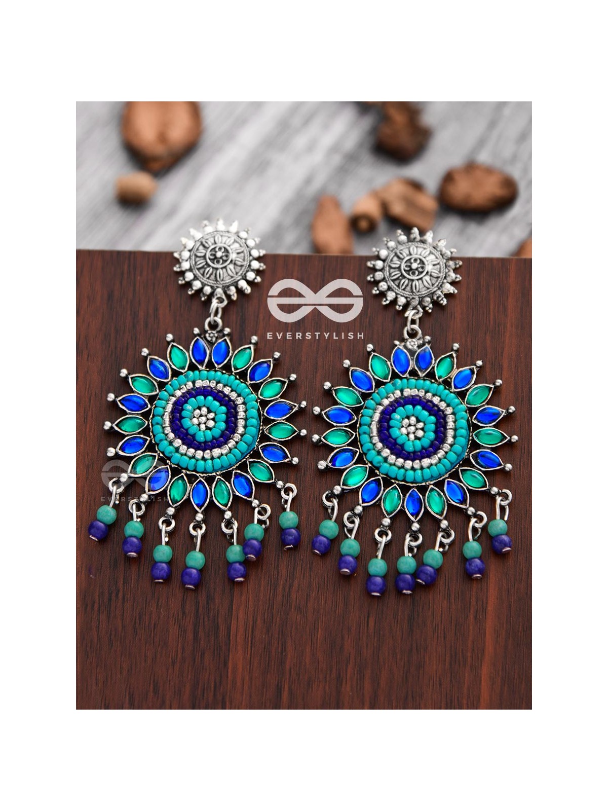 The Delightful Dreamy Danglers (Teal-Blue)- The Embellished Oxidised Collection