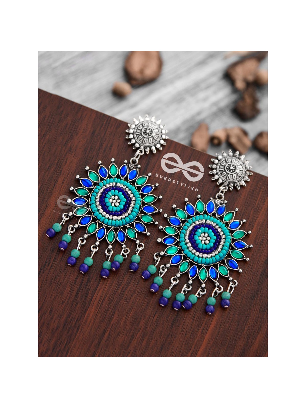 The Delightful Dreamy Danglers (Teal-Blue)- The Embellished Oxidised Collection