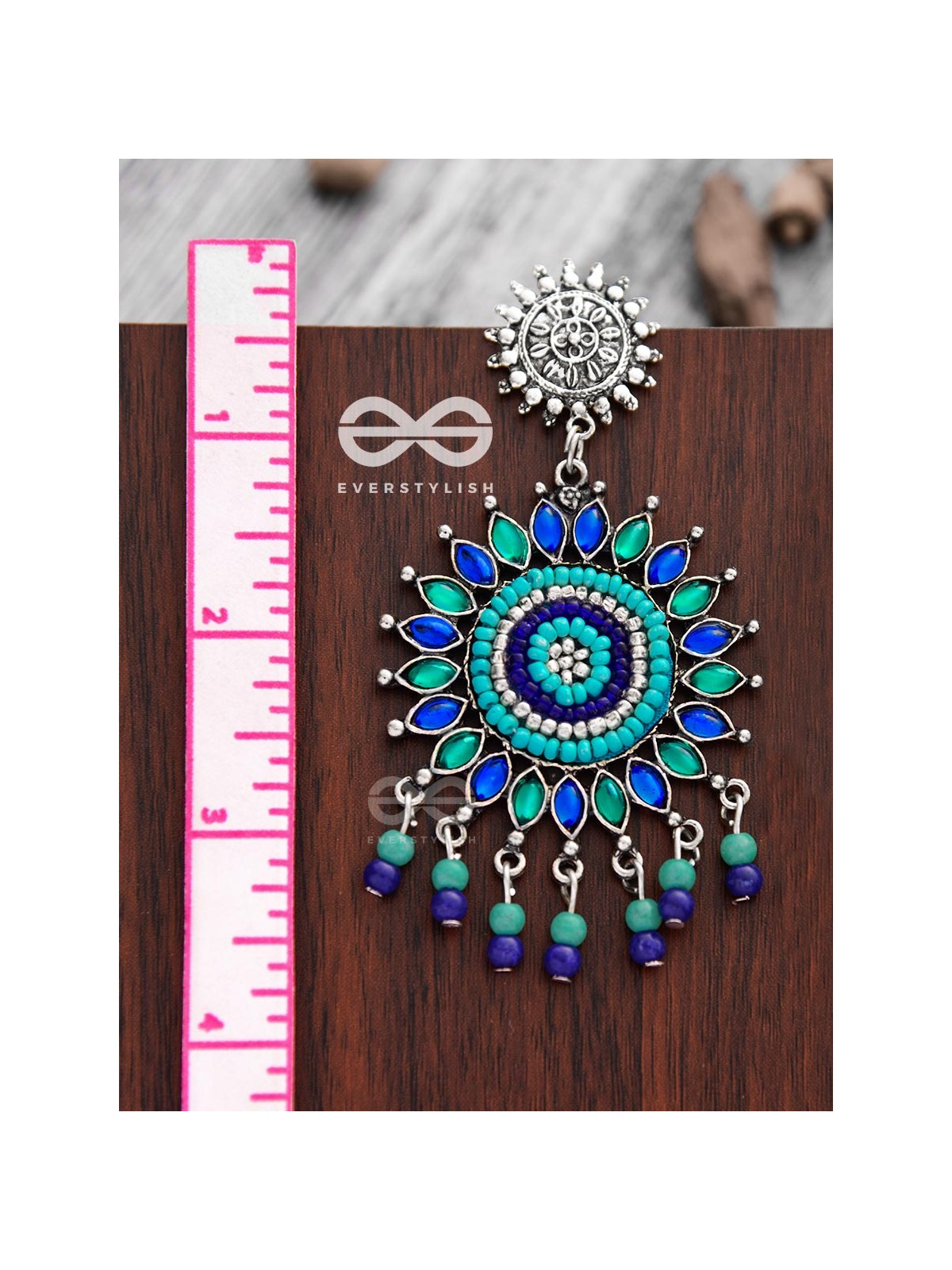 The Delightful Dreamy Danglers (Teal-Blue)- The Embellished Oxidised Collection