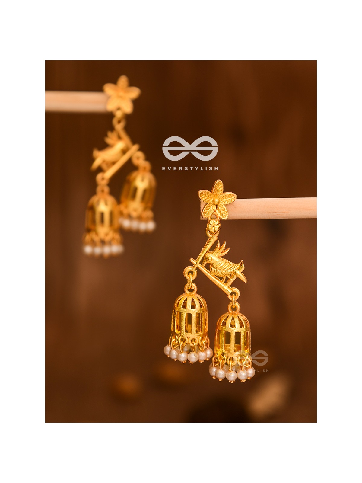 The Uncaged bird Artwork Jhumkas (Golden)