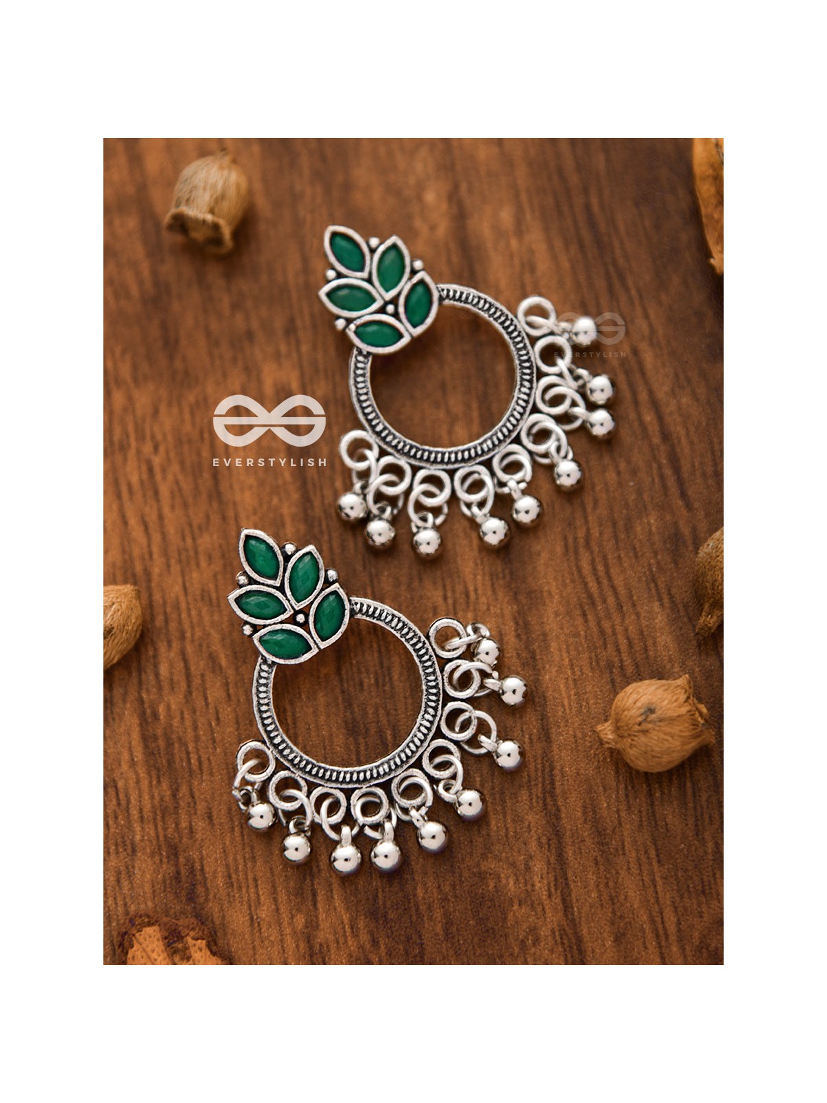A touch of Bohemian Elegance (Emerald Green) - Embellished Oxidised Earrings
