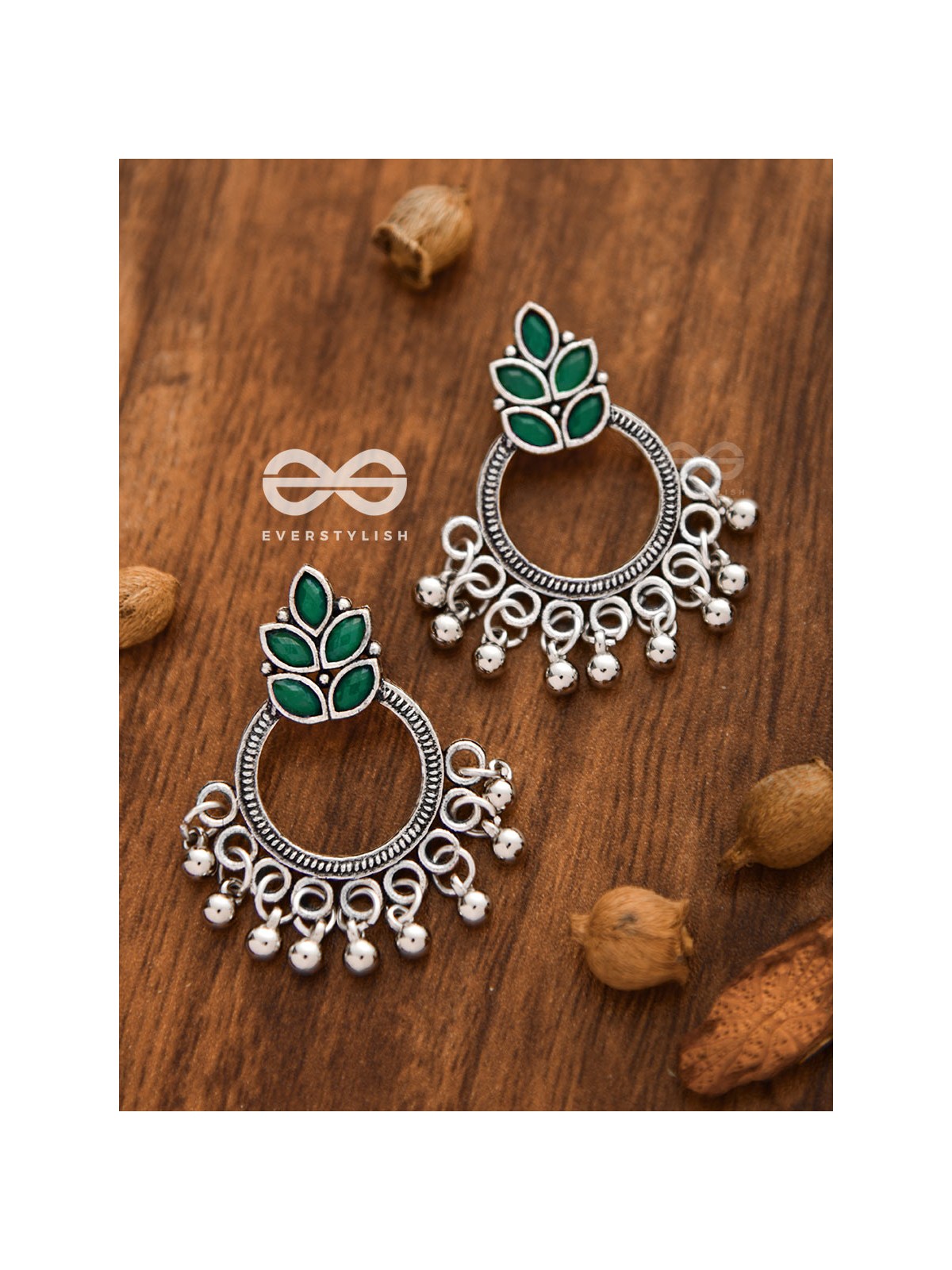 A touch of Bohemian Elegance (Emerald Green) - Embellished Oxidised Earrings
