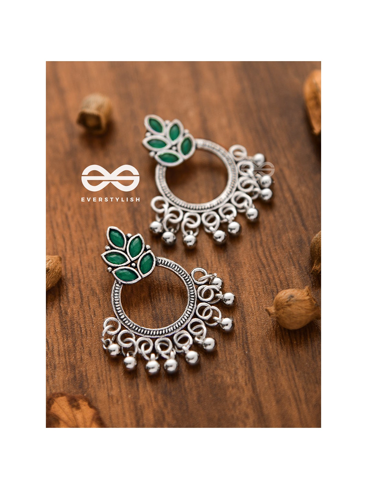 A touch of Bohemian Elegance (Emerald Green) - Embellished Oxidised Earrings