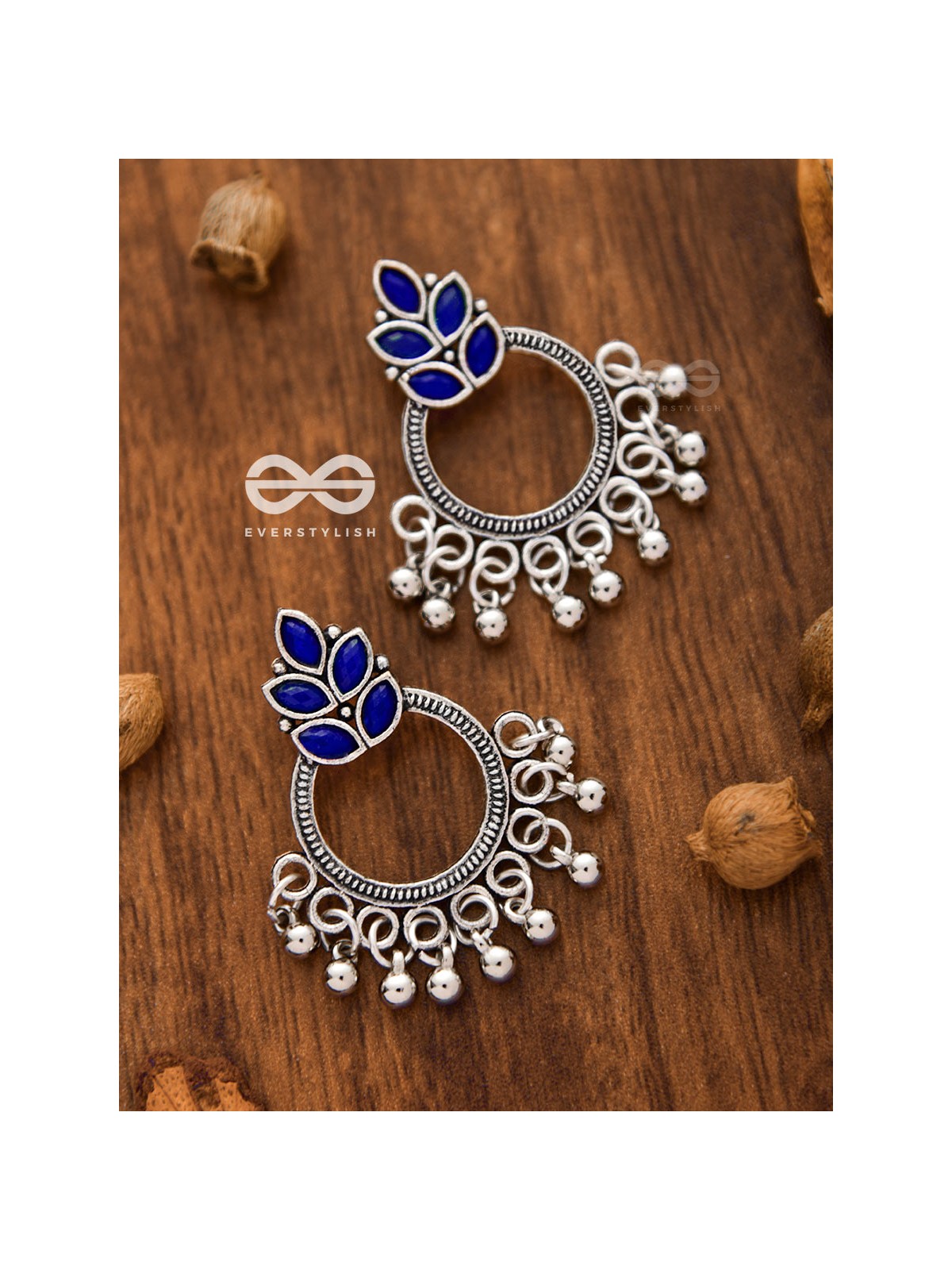 A touch of Bohemian Elegance (Sapphire Blue) - Embellished Oxidised Earrings